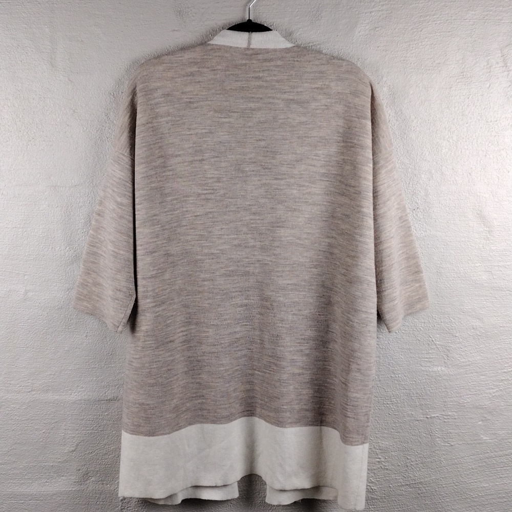 Eileen Fisher Wool Blend Natural Marbled Shawl Collar Long Open Front Cardigan - Picture 9 of 14